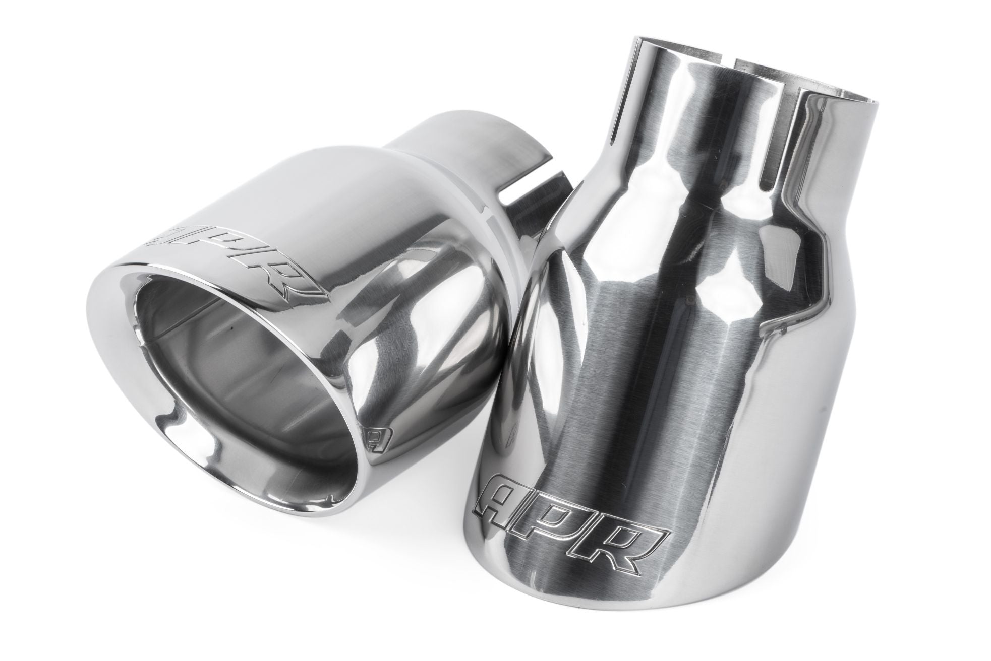 APR DOUBLE WALLED SLASH CUT 3.5" TIPS. Polished Silver. - German Performance