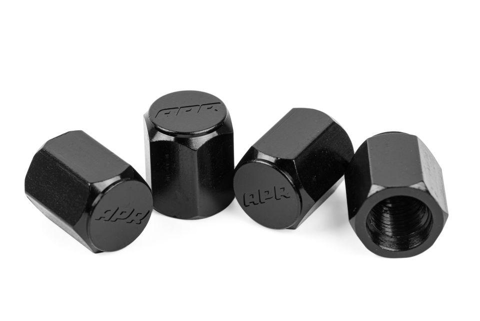 APR VALVE STEM CAPS, SILVER/GUNMETAL/BLACK PACK OF 4 Black - German Performance
