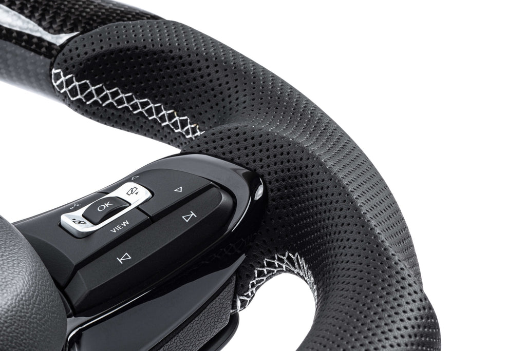 APR - APR STEERING WHEEL - CARBON FIBER & PERFORATED LEATHER - MK7 R - Silver - MS100202 - German Performance