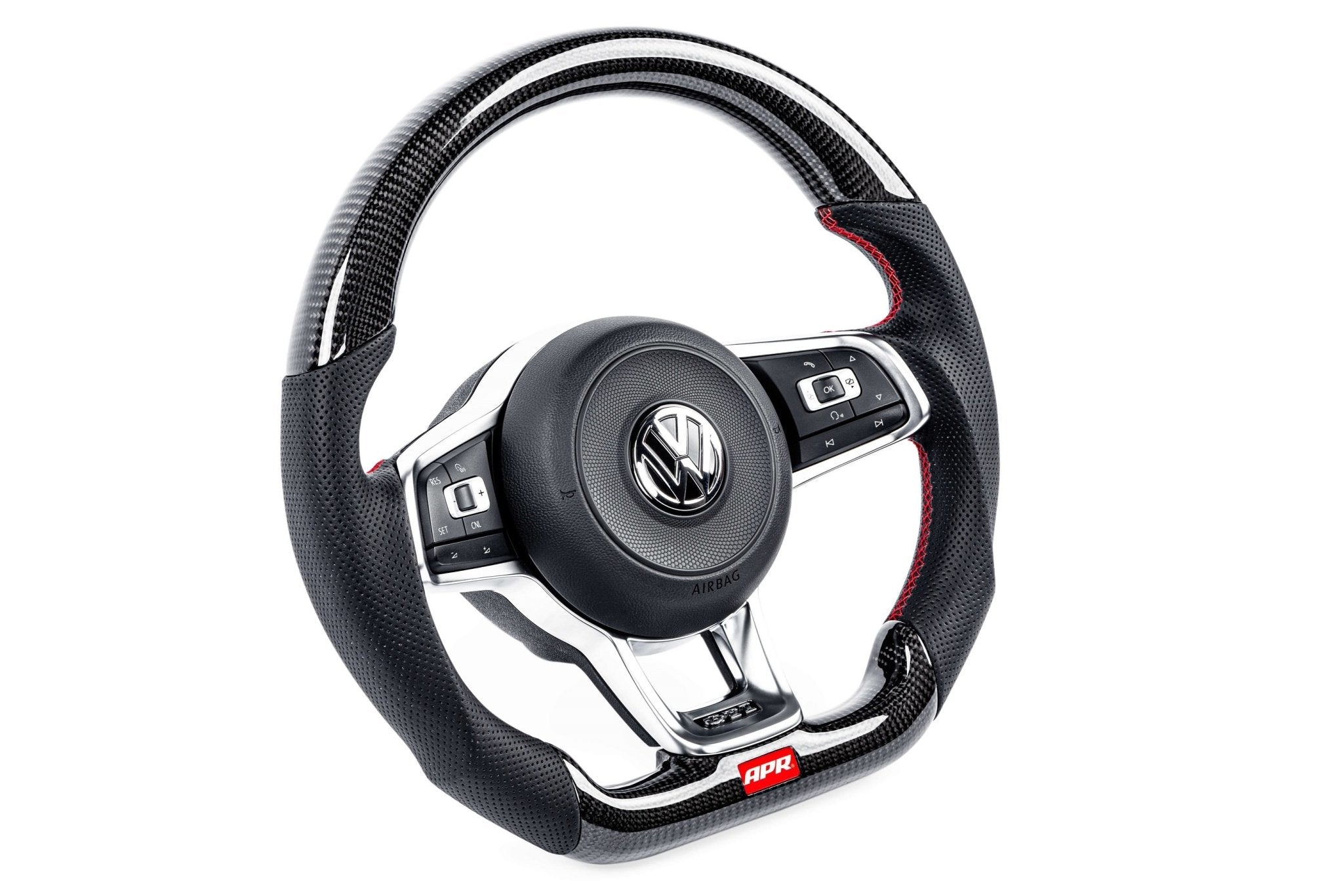 APR - APR STEERING WHEEL - CARBON FIBER & PERFORATED LEATHER - MK7 GTI - RED - MS100201 - German Performance