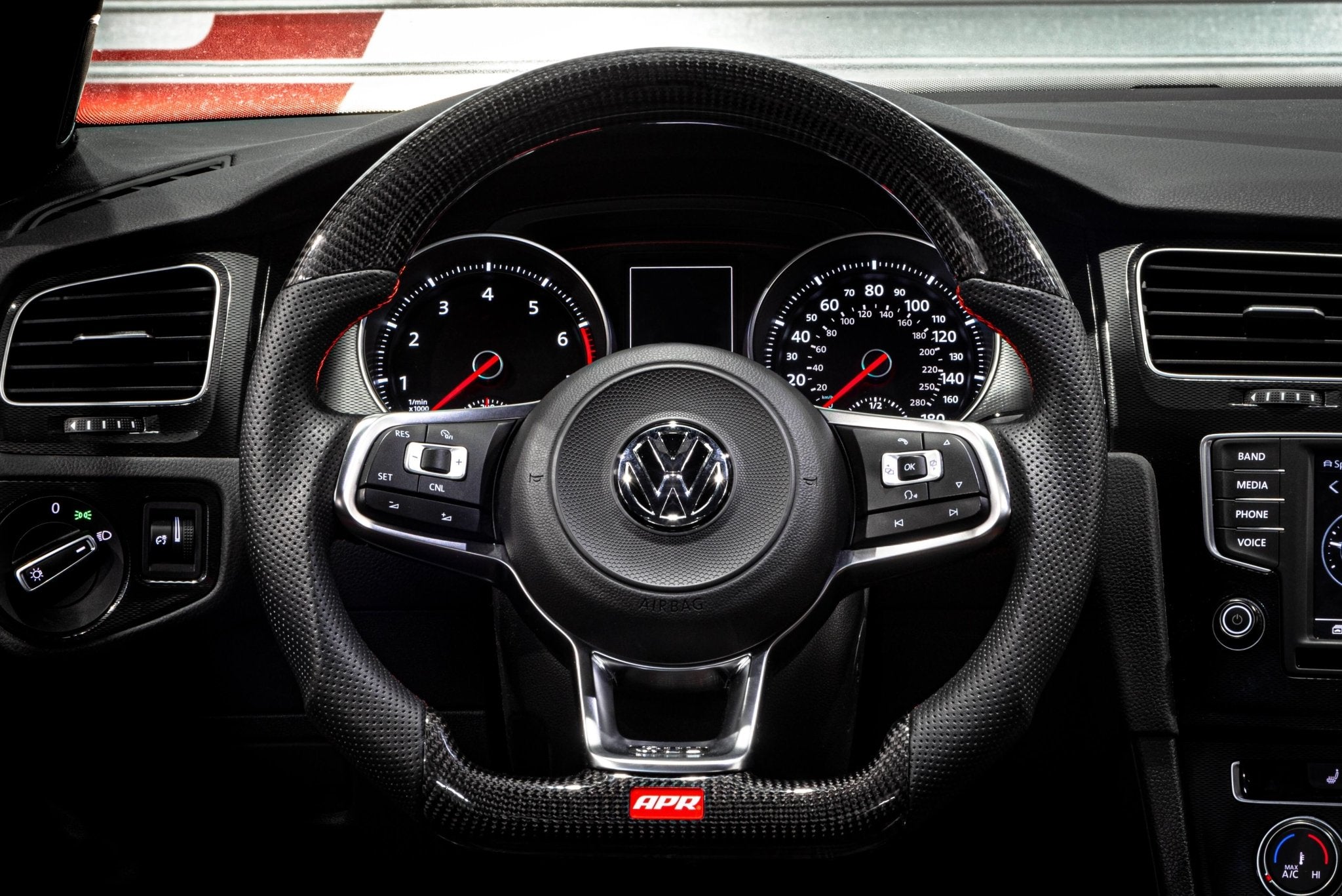 APR - APR STEERING WHEEL - CARBON FIBER & PERFORATED LEATHER - MK7 GTI - RED - MS100201 - German Performance